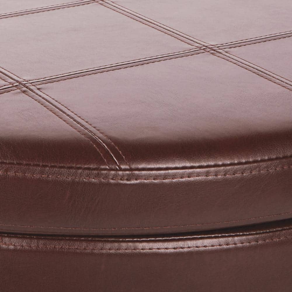 Alloway Espresso 29" Round Storage Ottoman with Tray Top