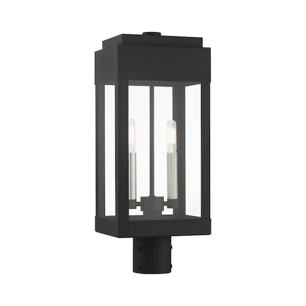 Livex Lighting York 2-Light Black Cast Brass Hardwired Outdoor Rust Resistant Post Light with No Bulbs Included