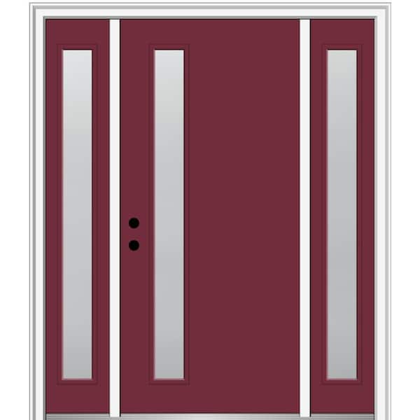 MMI Door 68.5 in. x 81.75 in. Viola Right-Hand Inswing 1-Lite Frosted Painted Fiberglass Smooth Prehung Front Door with Sidelites