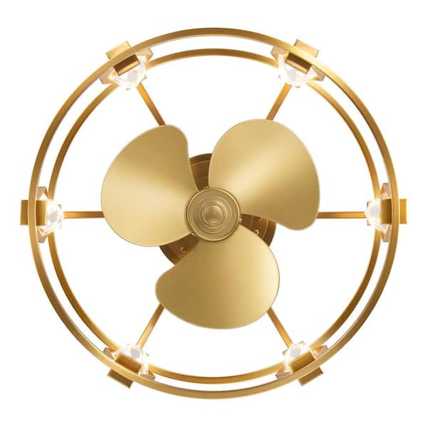 21 in. Integrated LED Indoor Brass Gold Flush Elegant Caged 6-Speed Ceiling Fan with Light and Remote Control Included