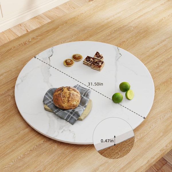 31.5 in. Round Sintered Stone Kitchen Lazy Susan Turntable for Dining Table Top in Ink
