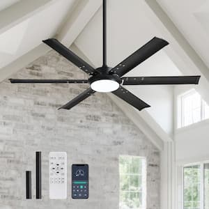 52 in. Smart Indoor Black Industrial Ceiling Fan with Dimmable Lights with Remote Included