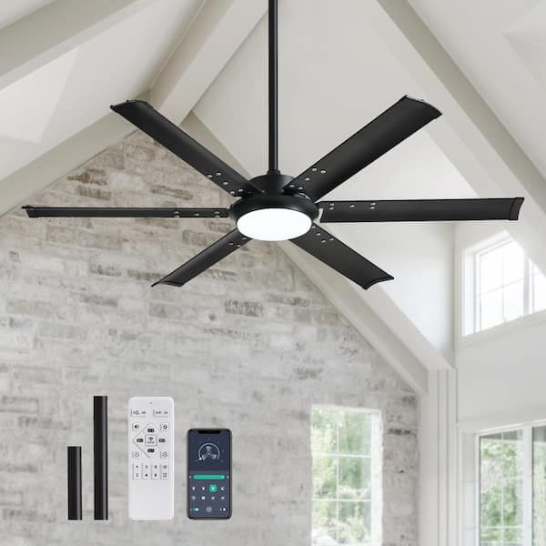 Pacific Core 52 in. Smart Indoor Black Industrial Ceiling Fan with Dimmable Lights with Remote Included