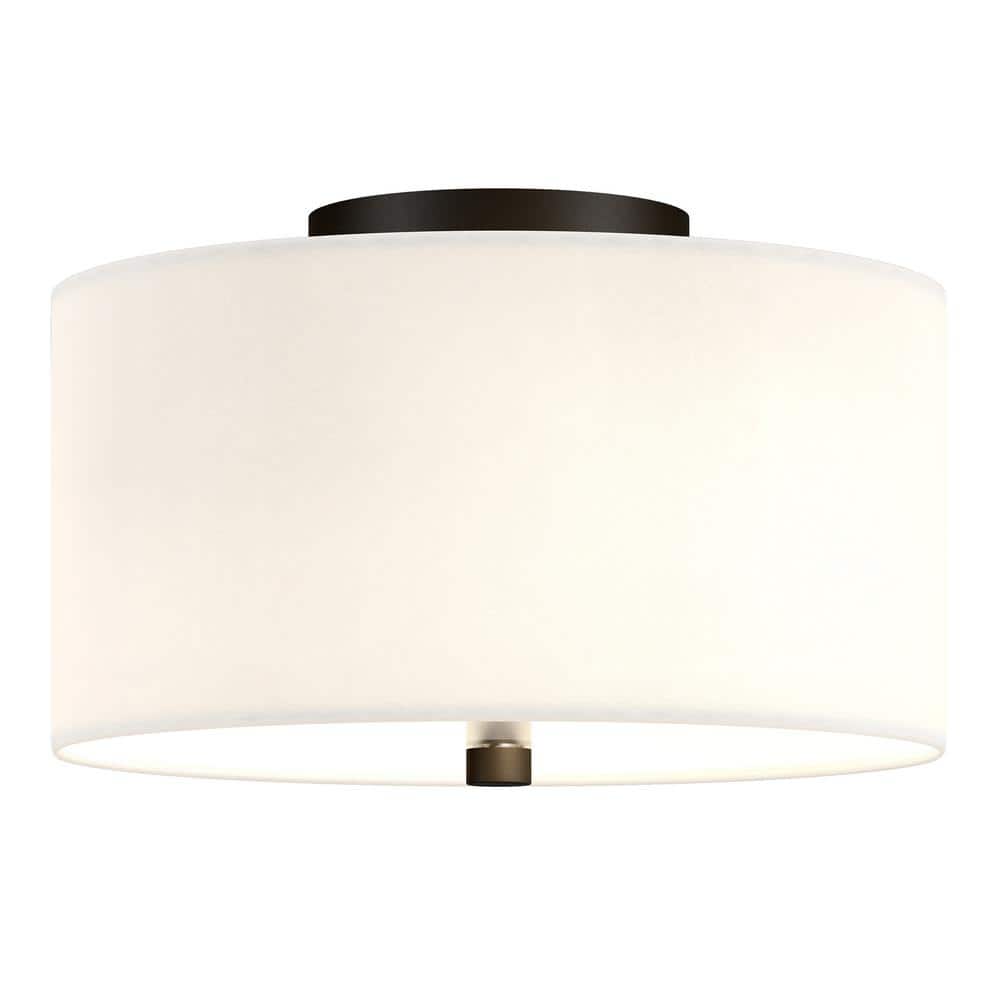 Ellis Matte Black 12" Modern Drum Flush Mount with Brass Accents