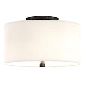 Ellis 12 in Matte Black and White Semi Flush Mount with Fabric Shade