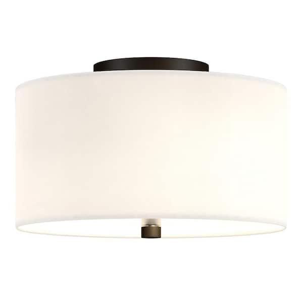 Meyer&Cross Ellis 12 in Matte Black and White Semi Flush Mount with Fabric Shade