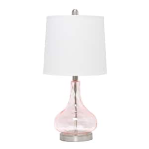 23 .25 in. Rose Quartz Rippled Glass Table Lamp with Fabric Shade