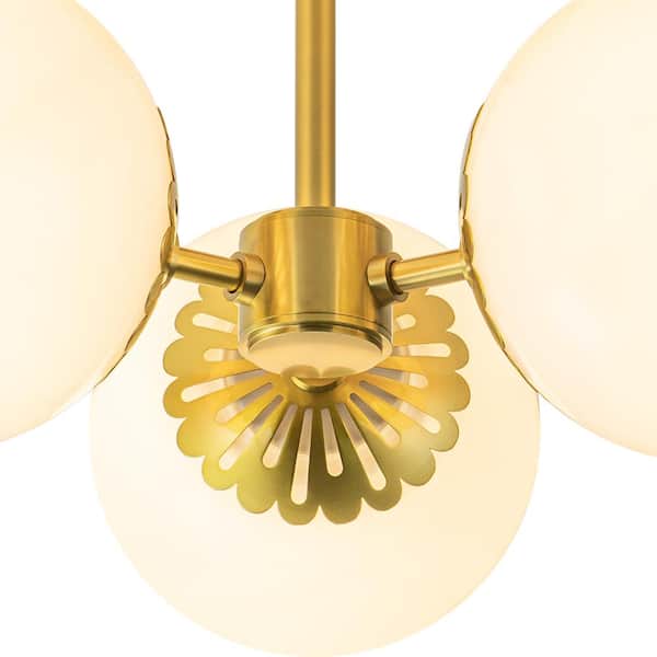 花卉03 HUOKU Ceder 19.7 in. W 3-Light Aged Brass Modern Sputnik