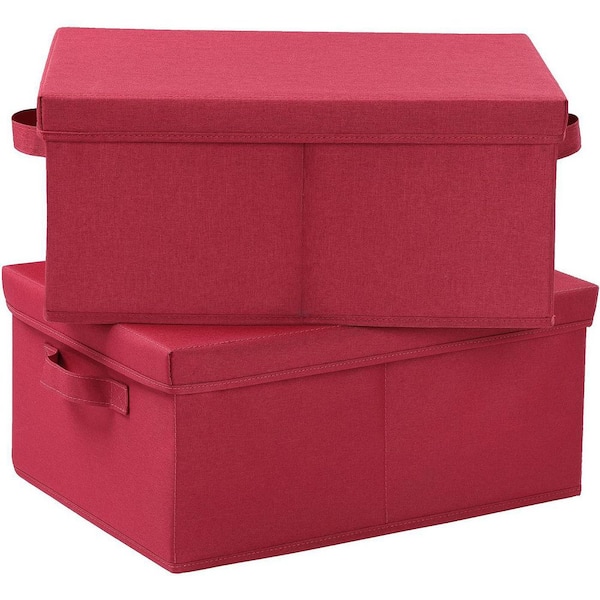 25 Qt. Linen Clothes Storage Bin with Lid in Red (2-Box)