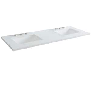 61 in. W x 22 in. D Quartz Vanity Top in White with White Rectangle Double Basin