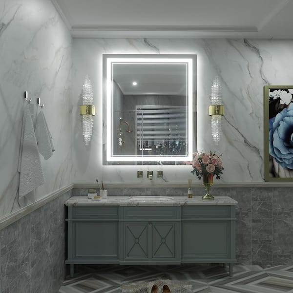 30 in. W x 36 in. H Rectangular Frameless UL Certified Front and Back LED Anti-Fog Tempered Wall Bathroom Vanity Mirror