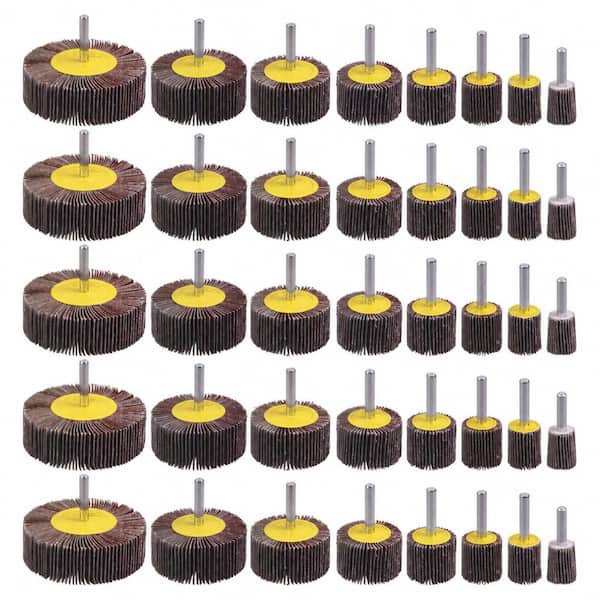 40-Pack 1/4 in. Shank Flap Wheel Sander Set, 80 Grit Aluminum Oxide Abrasive Wheels, 8-Sizes, Paint Removal