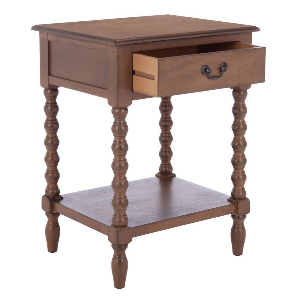 Athena Medium Brown Pinewood Accent Table with Storage