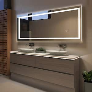 16 in. W x 63 in. H Rectangle Framed Right Angle LED Wall Mirror Full Length Mirror in Sliver