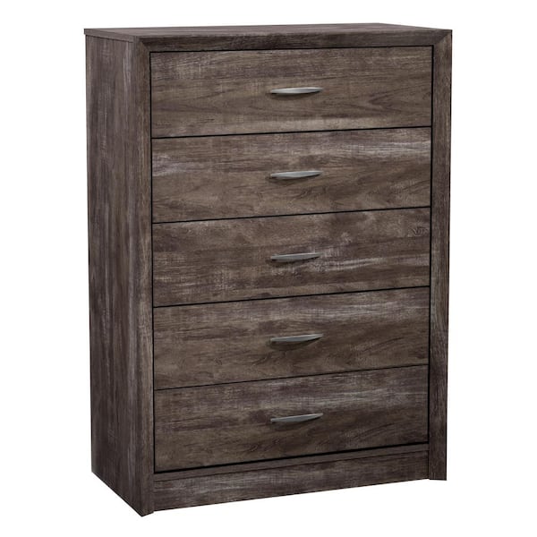 Corliving Newport 5 Drawer Tall Gray, Gray Washed Dresser