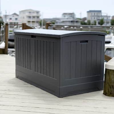 Hampton Bay 73 Gal. Grey Resin Wicker Outdoor Storage Deck Box with  Lockable Lid HBDB73G-SL - The Home Depot