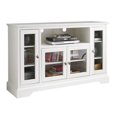 Highboy 52 in. White Composite TV Stand 55 in. with Glass Doors