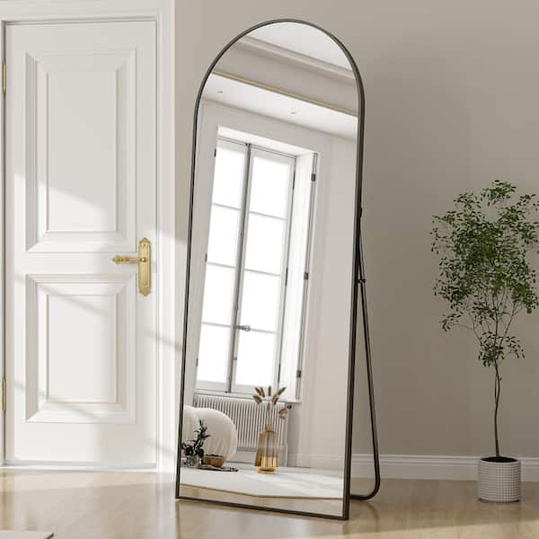 XRAMFY 24 in. W x 65 in. H Arched Classic Black Aluminum Alloy Framed Oversized Full Length Mirror Floor Mirror
