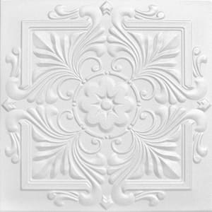 Victorian UltraPure White-Satin (Behr) 1.6 ft. x 1.6 ft. Decorative Foam Glue Up Ceiling Tile (21.6 sq. ft./case)