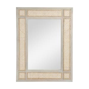 26.75 in. W x 35.50 in. H Rectangle Natural Wood Frame Wall Mirror, Boho Wooden & Rattan Mirror for Living Room, Bedroom