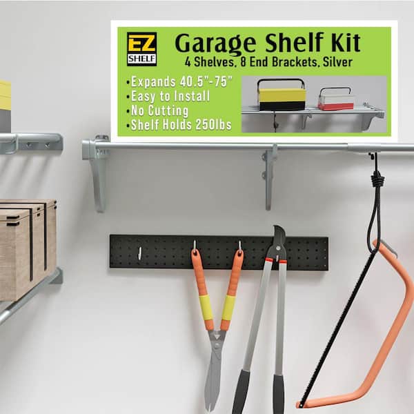 EZ Shelf 40 in. - 75 in. Metal 4-Expandable Garage Shelf in Silver (Set of 4)