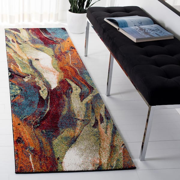 Glacier 2 ft. x 22 ft. Red/Green Abstract Runner Rug