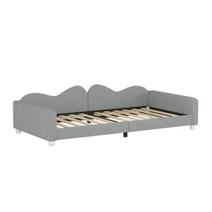 Gray Wood Frame Twin Size Upholstered Platform Bed with Cloud-Shaped Backrest, No Box-spring Needed