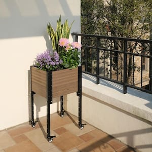 19 in. D x 31 in. H x 17 in. W Brown and Black Composite Mobile Elevated Corner Planter Box Raised Garden Bed