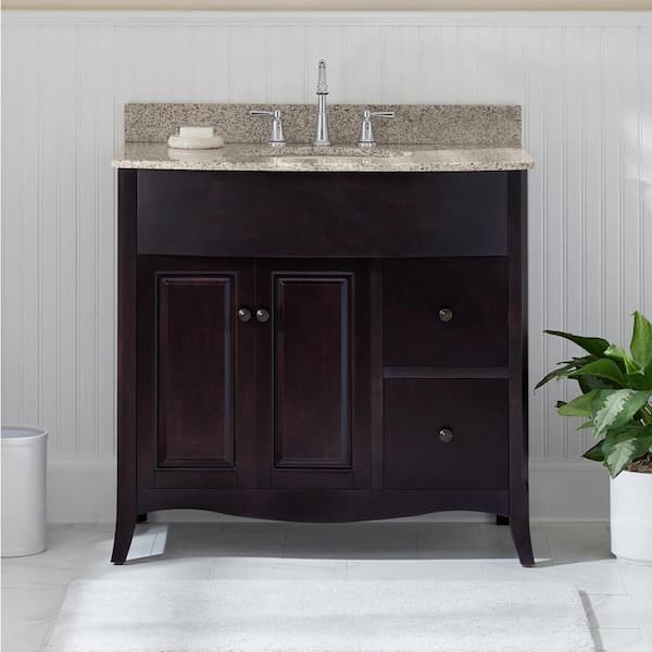 Home Decorators Collection Henfield 37 in. W x 35 in. H x 23 in. D Vanity in Espresso with Granite Vanity Top in Cream with White Basin