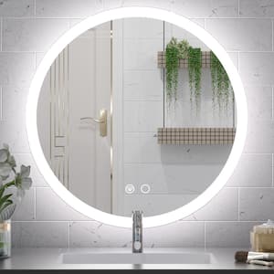 24 in. W x 24 in. H Modern Round Frameless Anti-Fog Wall Mount LED Bathroom Vanity Mirror with 3-Colors Dimmable Lights