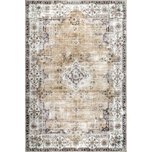 Paisley Light Pink 2 ft. 6 in. x 8 ft. Machine Washable Faded Floral Border Medallion Indoor Runner Rug