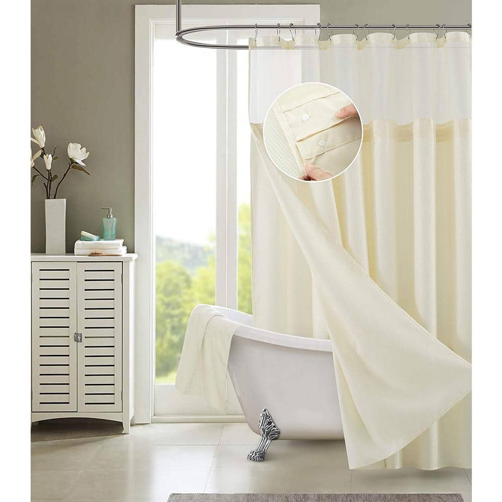 Complete 70 in. x 72 in. Ivory Waffle Weave with Detachable Liner Shower Cu