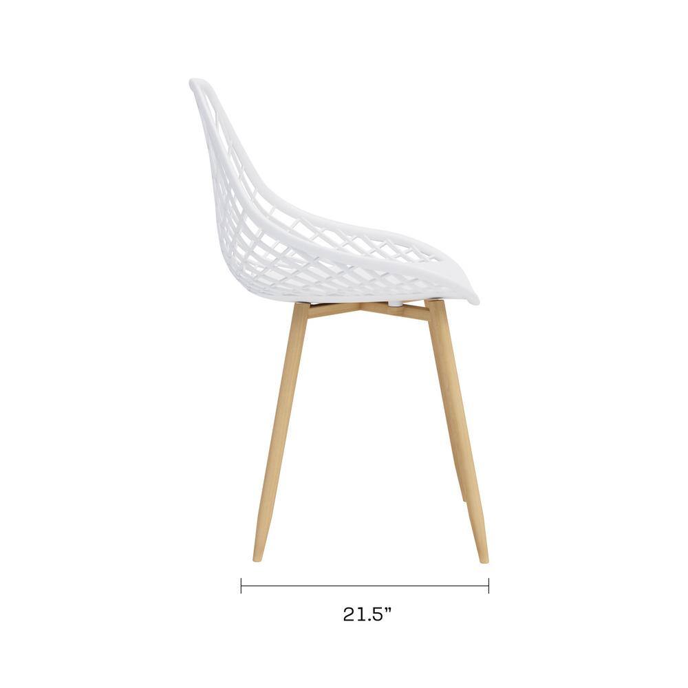 Kurv White and Natural Armless Dining Chairs with Steel Frame