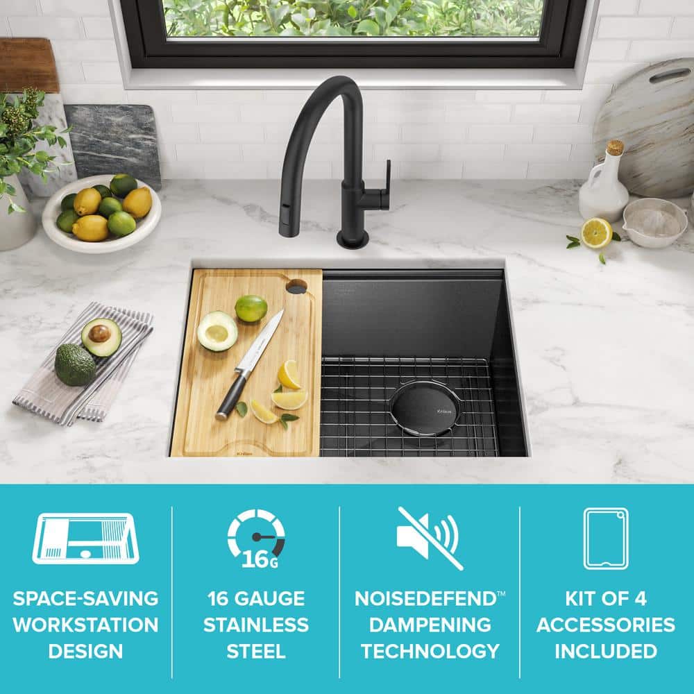 Kore 23" Black Stainless Steel Drop-In Single Bowl Kitchen Sink