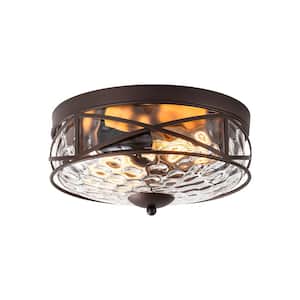 Wendy 11.9 in. 2-Light Oil Rubbed Bronze Mid-Century Industrial Rustic Flush Mount Light