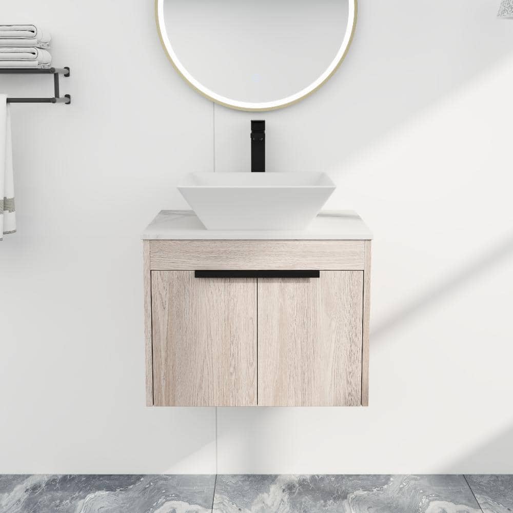 24 in. Wall-Mounted Single White Oak Bath Vanity with White Ceramic Sink Unassembled price history on PriceWatchPro