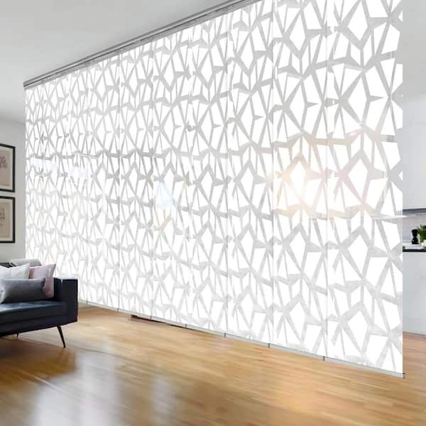 EMOH Snowdrops 120 in. - 218 in. W x 94 in. L Adjustable 10-Panel Satin Nickel Double Rail Panel Track with 23.5 in. Slates