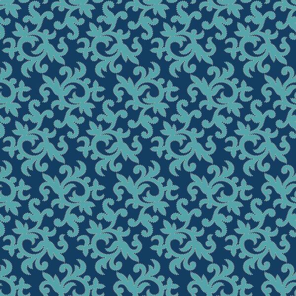 The Wallpaper Company 56 sq. ft. Aqua and Blue All-Over Multi Swirl Print with Metallic Outline Wallpaper-DISCONTINUED