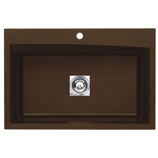 Unbranded Dual Mount Granite 33 in. 1-Hole Large Single Basin Kitchen Sink in Metallic Chocolate