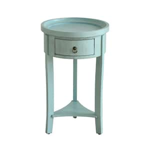 16 in. W Blue Round Wood End Table with 1-Drawer