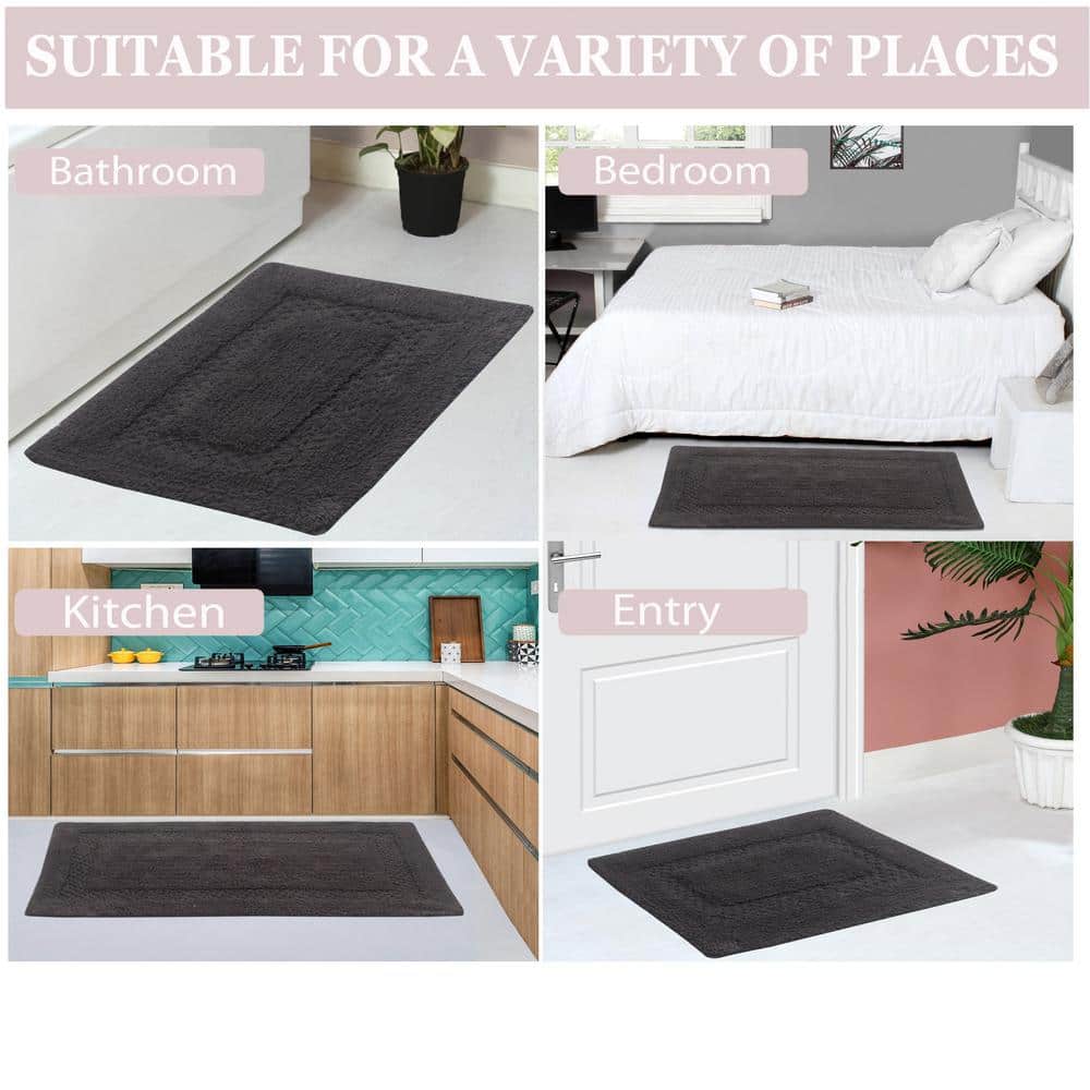 Classy Gray Cotton Tufted 2-Piece Bath Rug Set