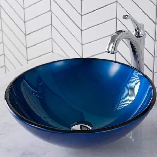 KRAUS Multi-Color Irruption Glass Round Vessel Sink in Blue GV-204 ...