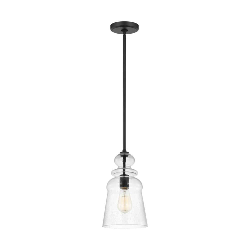 Generation Lighting Kea 1-Light Midnight Black Hanging Pendant Light with Clear Seeded Glass Shade