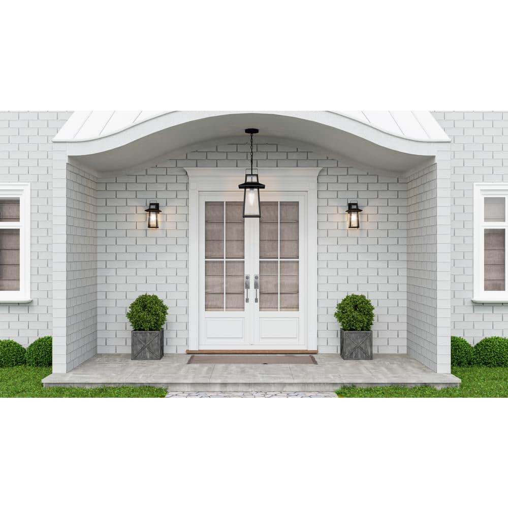 Devonport Matte Black Steel Outdoor Wall Lantern with Clear Glass