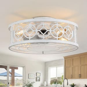 Barney 19 in. Indoor Distressed White Caged Low Profile Ceiling Fan with Light and Remote