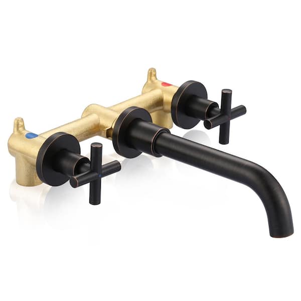 IVIGA Modern Double Handle Wall Mounted Bathroom Faucet in Oil Rubbed Bronze