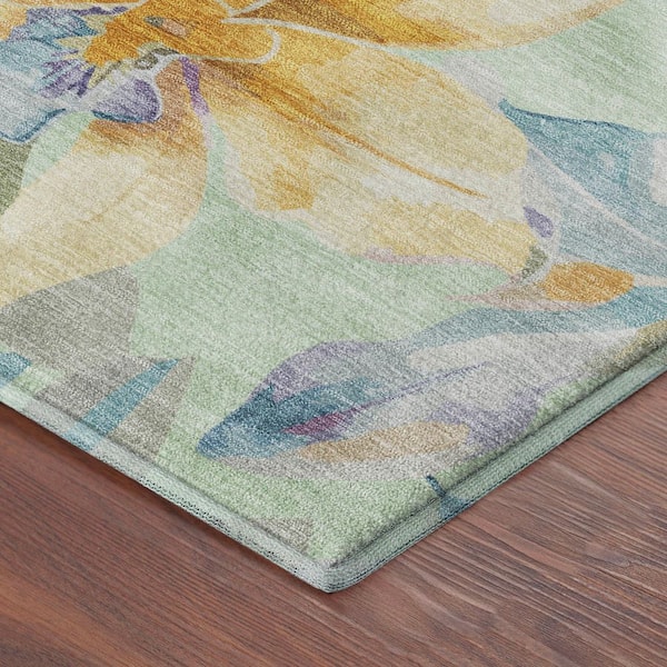 Mayfield Premium Machine Washable Abstract AMF2262 Mint 2 ft. x 7 ft. Runner Rug