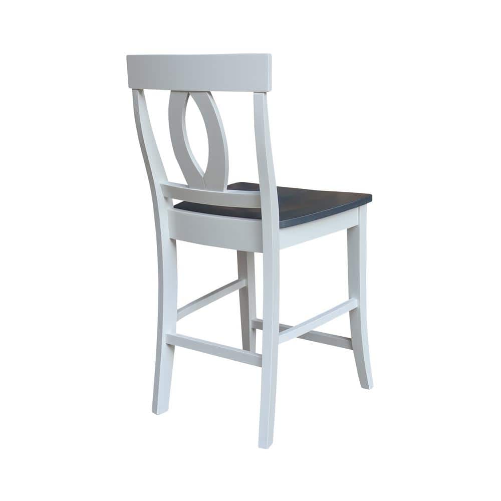White and Heather Gray Wood Counter Height Stool with Splat Back