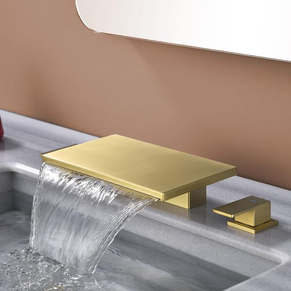 2-Handle Deck-Mount Waterfall Roman Tub Faucet in Brushed Gold