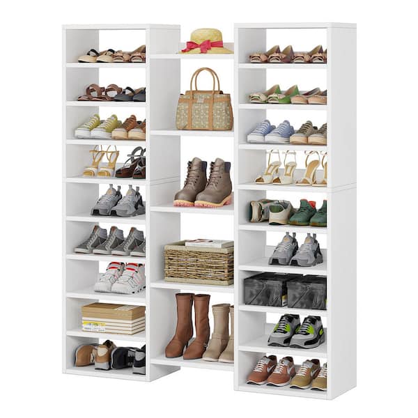 59 in. H x 47 in. W White Wood Shoe Storage Cabinet, 14-Tier Shoe Organizer with Large Capacity for Entryway